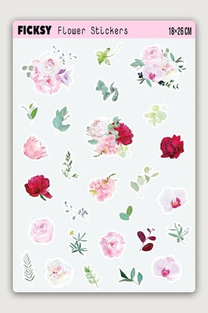 Çiçek Sticker Seti - 27 Adet Etiket Çıkartma