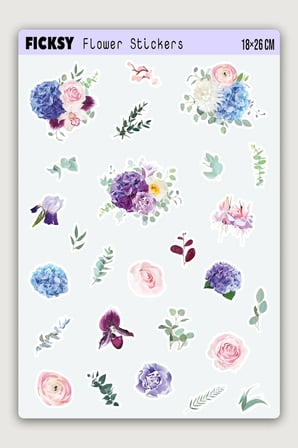 Çiçek Sticker Seti - 24 Adet Etiket Çıkartma