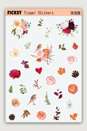 Çiçek Sticker Seti - 30 Adet Etiket Çıkartma