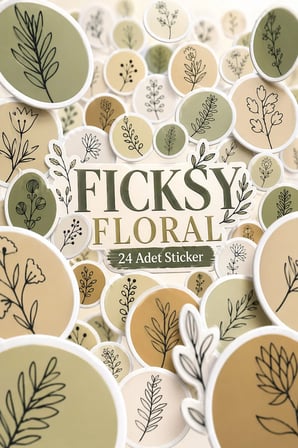 Çiçek Sticker Seti - 24 Adet Yuvarlak Etiket Çıkartma