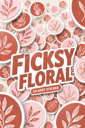 Çiçek Sticker Seti - 24 Adet Yuvarlak Etiket Çıkartma