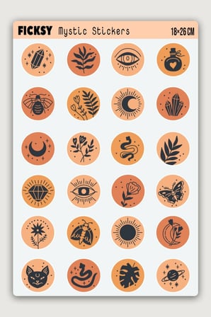 Mistik Sticker Seti - 24 Adet Yuvarlak Etiket Çıkartma