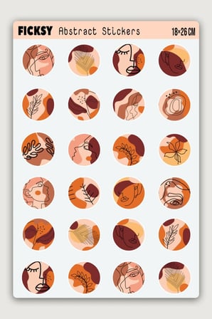 Abstre Yuvarlak Sticker Seti - 24 Adet Etiket Çıkartma