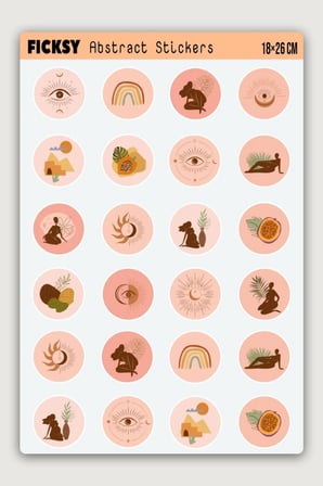 Abstre Yuvarlak Sticker Seti - 24 Adet Etiket Çıkartma