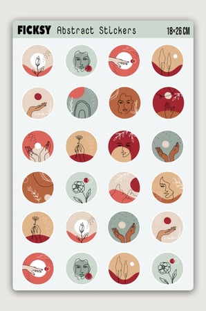 Abstre Yuvarlak Sticker Seti - 24 Adet Etiket Çıkartma