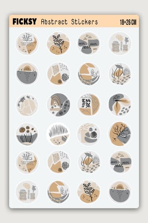 Abstre Yuvarlak Sticker Seti - 24 Adet Etiket Çıkartma