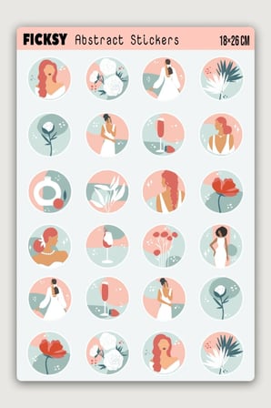 Abstre Yuvarlak Sticker Seti - 24 Adet Etiket Çıkartma
