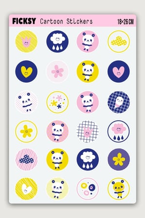 Sevimli Panda Sticker Seti - 24 Adet Yuvarlak Etiket Çıkartma