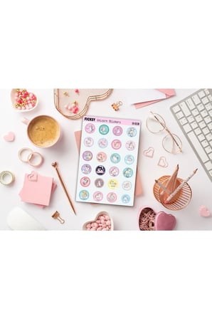 Unicorn Tek Boynuzlu At Sticker Seti - 24 Adet Yuvarlak Etiket Çıkartma