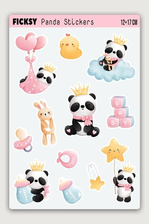 Sevimli Panda Sticker Seti - 12 Adet Etiket Çıkartma
