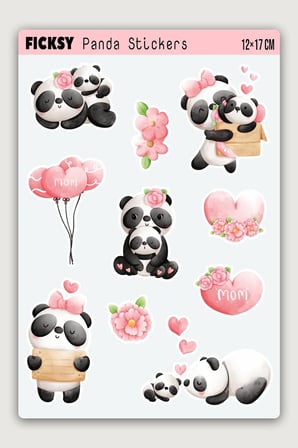 Sevimli Panda Sticker Seti - 10 Adet Etiket Çıkartma