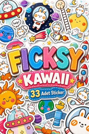 Kawaii Kozmik Tavşan Sticker Seti - 33 Adet Uzay, Gezegen, Astronot, Yıldız Etiket Çıkartma