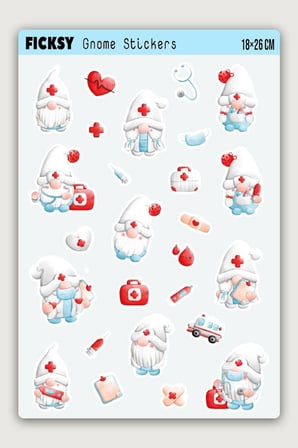 Sevimli Hemşire Cücesi Sticker Seti - 26 Adet Etiket Çıkartma