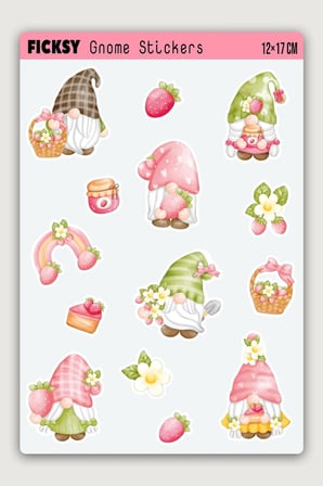 Sevimli Çilek Cücesi Sticker Seti - 14 Adet Etiket Çıkartma