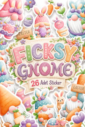 Sevimli Tavşan Cücesi Sticker Seti - 26 Adet Etiket Çıkartma