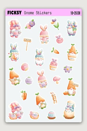 Sevimli Tavşan Cücesi Sticker Seti - 26 Adet Etiket Çıkartma