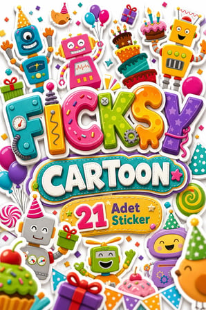 Sevimli Robotlar Doğum Günü Temalı Sticker Seti - 21 Adet Etiket Çıkartma