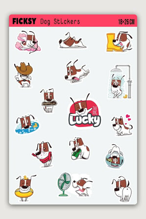 Sevimli Köpek Sticker Seti - 16 Adet Etiket Çıkartma