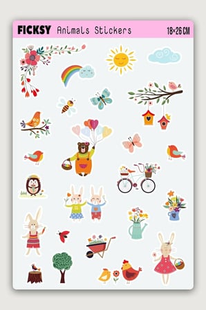 Sevimli Hayvanlar Sticker Seti - 24 Adet Etiket Çıkartma