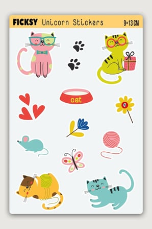 Sevimli Yavru Kedi Sticker Seti - 12 Adet Etiket Çıkartma