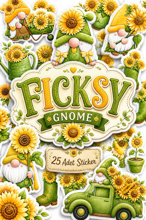 Sevimli Ayçiçeği Cücesi Sticker Seti - 16 Adet Etiket Çıkartma
