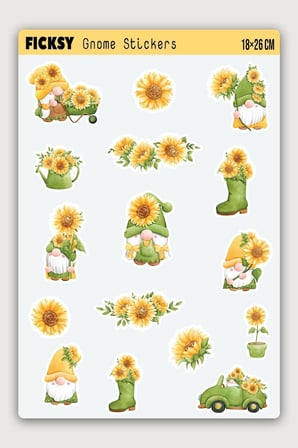 Sevimli Ayçiçeği Cücesi Sticker Seti - 16 Adet Etiket Çıkartma