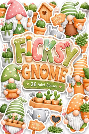 Sevimli Kaktüs Cücesi Sticker Seti - 25 Adet Etiket Çıkartma