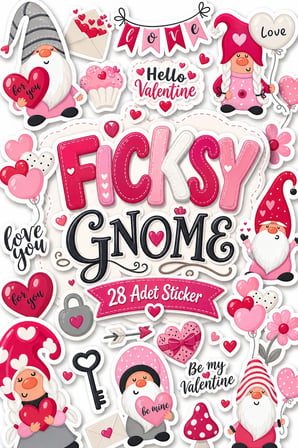 Sevimli Sevgililer Günü Cücesi Sticker Seti - 28 Adet Etiket Çıkartma