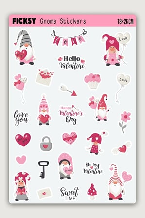 Sevimli Sevgililer Günü Cücesi Sticker Seti - 28 Adet Etiket Çıkartma