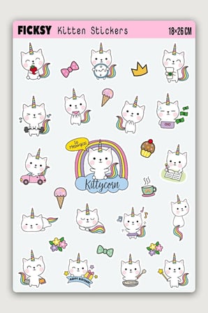 Sevimli Kawaii Yavru Kedi Sticker Seti - 27 Adet Etiket Çıkartma