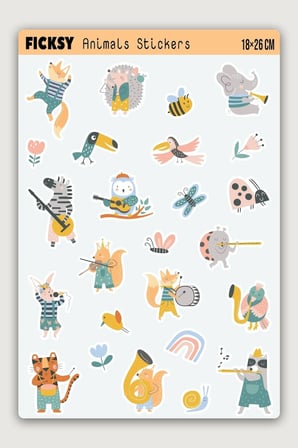 Sevimli Hayvanlar Sticker Seti - 25 Adet Etiket Çıkartma