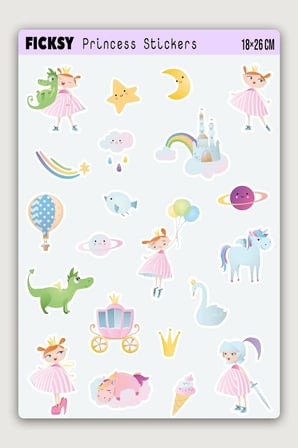Sevimli Unicorn Prenses Sticker Seti - 21 Adet Etiket Çıkartma