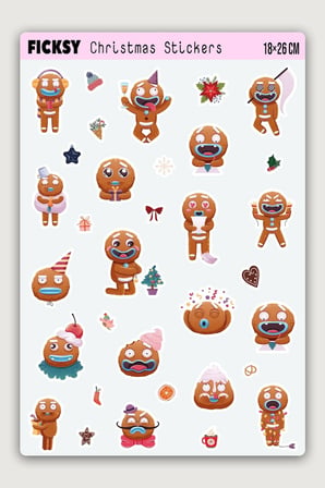 Sevimli Yılbaşı Kurabiyesi Yeni Yıl Temalı Sticker Seti - 18 Adet Etiket Çıkartma
