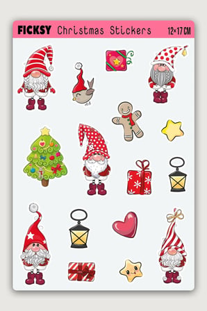 Sevimli Yılbaşı Cücesi Yeni Yıl Temalı Sticker Seti - 16 Adet Etiket Çıkartma