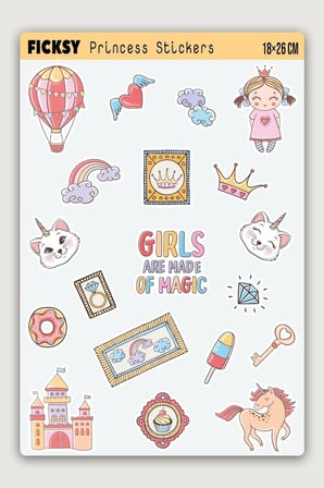 Sevimli Doodle Stili Prenses Sticker Seti - 19 Adet Etiket Çıkartma