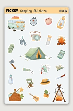 Kamp, Macera, Doğa, Yürüyüş Ve Seyahat Temalı Sticker Seti - 23 Adet Etiket Çıkartma
