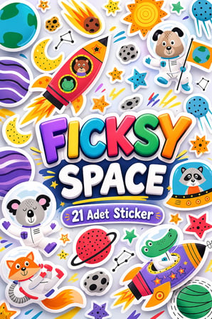 Sevimli Kozmik Hayvanlar Sticker Seti - 21 Adet Uzay, Gezegen, Astronot, Yıldız Etiket Çıkartma