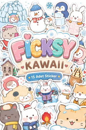 Kawaii Stili Sevimli Hayvanlar Kış Temalı Sticker Seti - 15 Adet Etiket Çıkartma