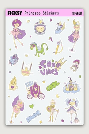Sevimli Pop Art Stili Prenses Sticker Seti - 18 Adet Etiket Çıkartma