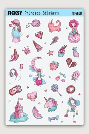 Sevimli Pop Art Stili Prenses Sticker Seti - 27 Adet Etiket Çıkartma