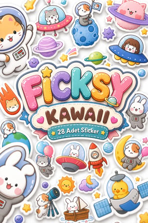 Kawaii Kozmik Hayvanlar Sticker Seti - 28 Adet Uzay, Gezegen, Astronot, Yıldız Etiket Çıkartma