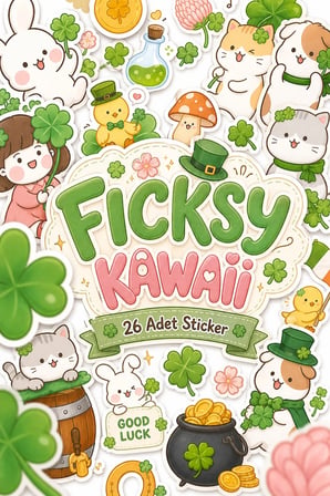 Kawaii Stili Sevimli Hayvanlar 4 Yapraklı Yonca Temalı Sticker Seti - 26 Adet Etiket Çıkartma