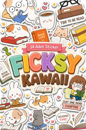 Kawaii Stili Sevimli Hayvanlar Kitap Tutkunu Temalı Sticker Seti - 14 Adet Etiket Çıkartma