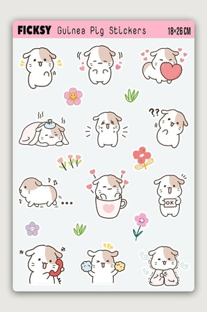 Kawaii Stili Sevimli Guinea Pig Sticker Seti - 17 Adet Gine Pig Etiket Çıkartma