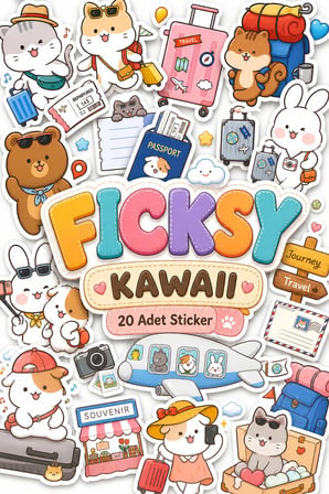Kawaii Stili Sevimli Hayvanlar Seyahat Temalı Sticker Seti - 20 Adet Etiket Çıkartma