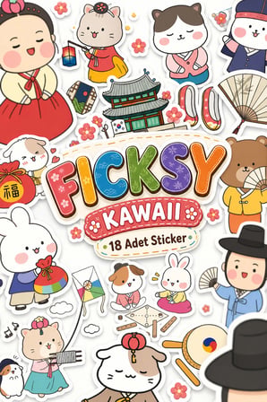Kawaii Stili Sevimli Hayvanlar Kore Kıyafeti Temalı Sticker Seti - 18 Adet Etiket Çıkartma
