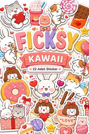 Kawaii Stili Sevimli Hayvanlar Sevgililer Günü Temalı Sticker Seti - 22 Adet Etiket Çıkartma
