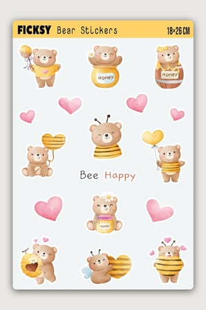 Sevimli Ayıcık Teddy Bear Sticker Seti - 17 Adet Etiket Çıkartma