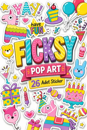 Doodle Stili Sevimli Hayvanlar Doğum Günü Temalı Sticker Seti - 26 Adet Etiket Çıkartma