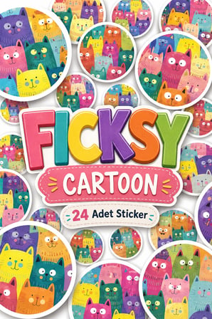 Sevimli Kedi Sticker Seti - 24 Adet Yuvarlak Etiket Çıkartma
